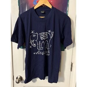 On The Beach Phuket Thailand Elephant 90s T-Shirt Mens Large Navy Blue Tee
